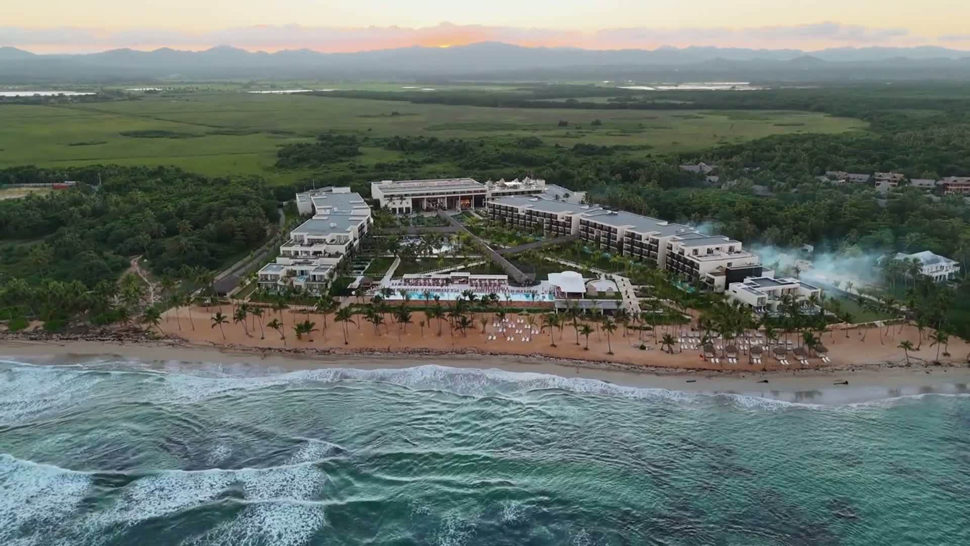 Aerial view of the beachfront resort