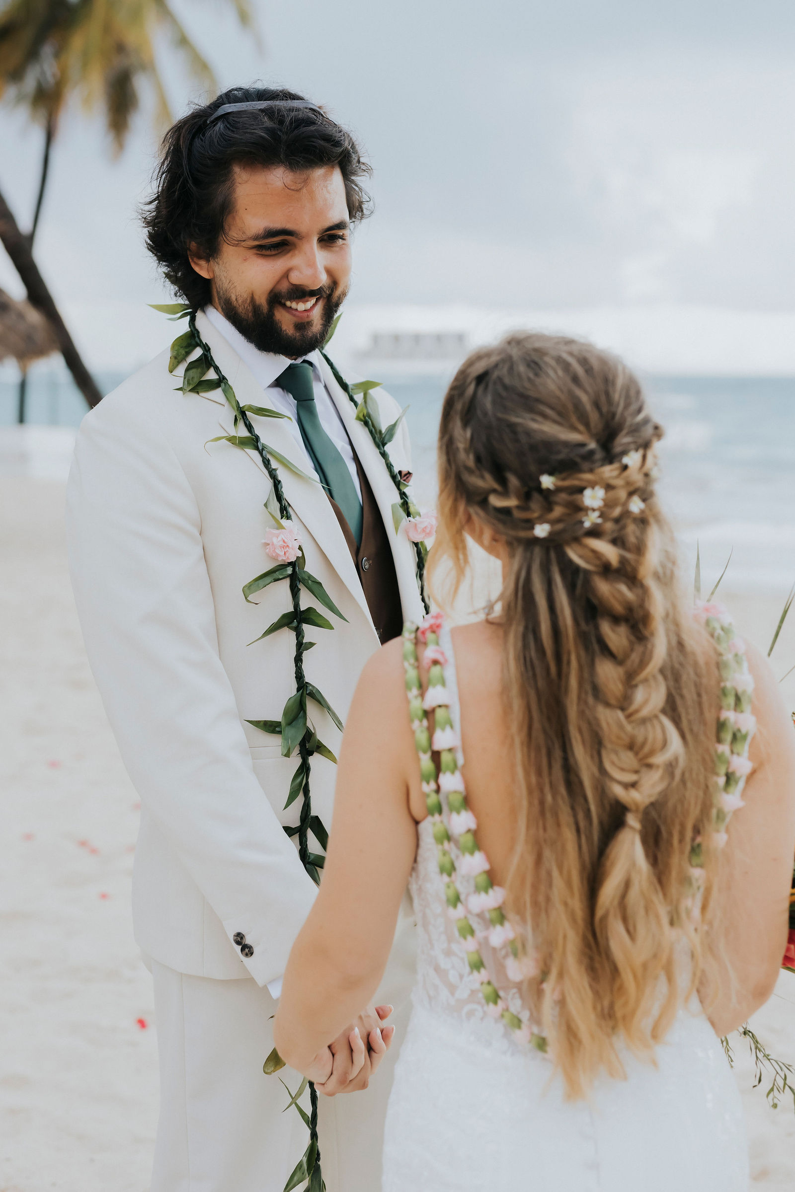 Bride and groom holding each other close after the ceremony